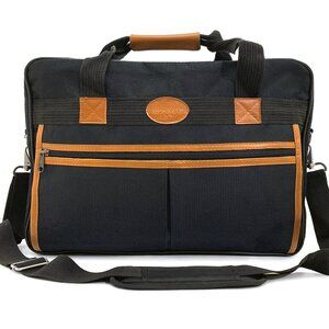 MONACO Black Canvas Messenger Bag Briefcase Double Handle w/ Shoulder Strap NEW